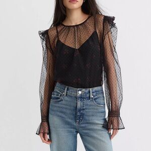 LOFT Velvet Dot Tulle Floral Blouse